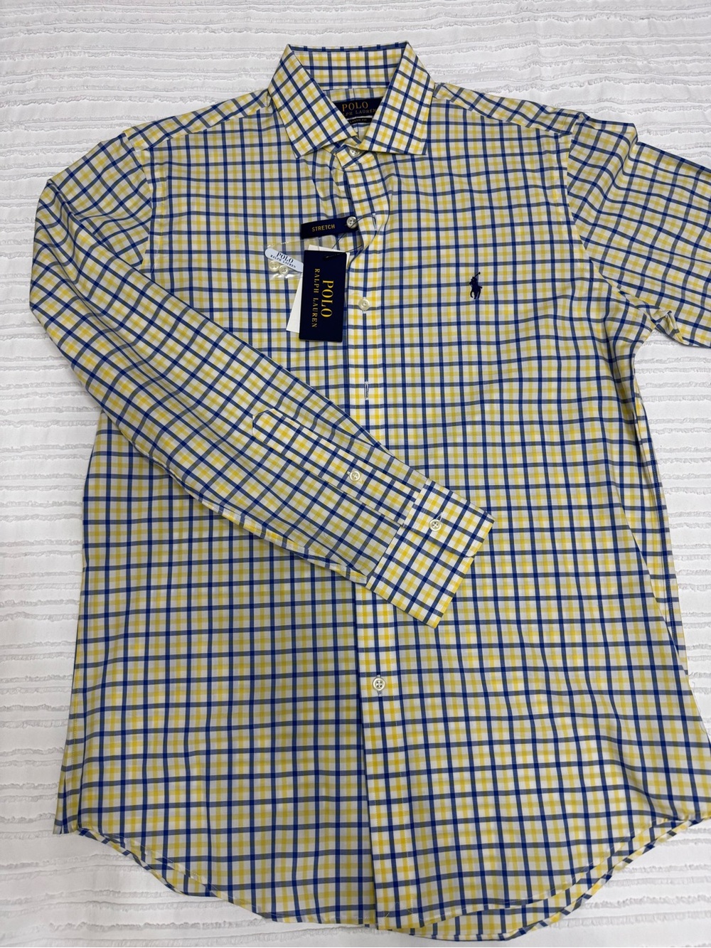 Ralph Lauren Yellow and Blue Plaid Button-Down Dress Shirt